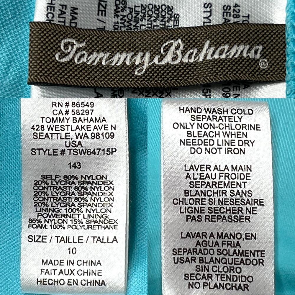 Tommy Bahama Halter One-Piece Shirred Swimsuit Capri Blue/Deck Gray size 10 - Picture 8 of 9